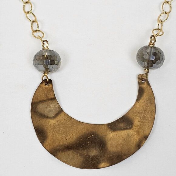 14/20 14k GF Gold Filled Necklace Hammered Crescent Half Moon Faceted AB Crystal - Picture 4 of 15